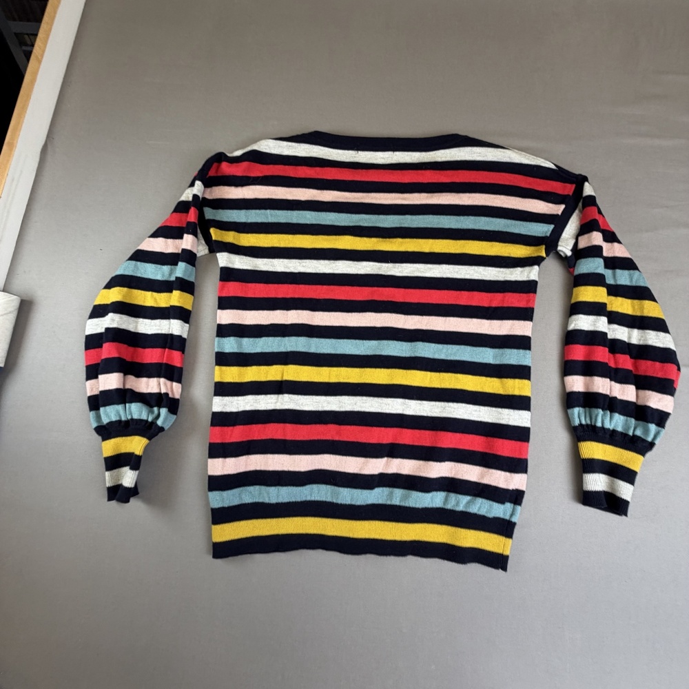 Boden Sweater Womens Small Multicolor Stripe Crewneck Balloon Sleeve Wool Knit - Picture 5 of 10
